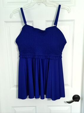 Royal Blue Smocked Tankini Bathing Suit Top Measures Size 22 or Bra size 42DD